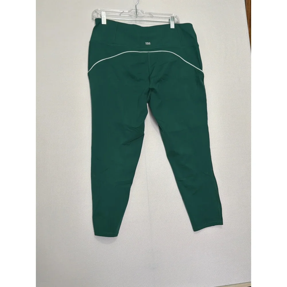 DSG Womens XL Forest Green High Rise Compression Leggings White Piping Tights